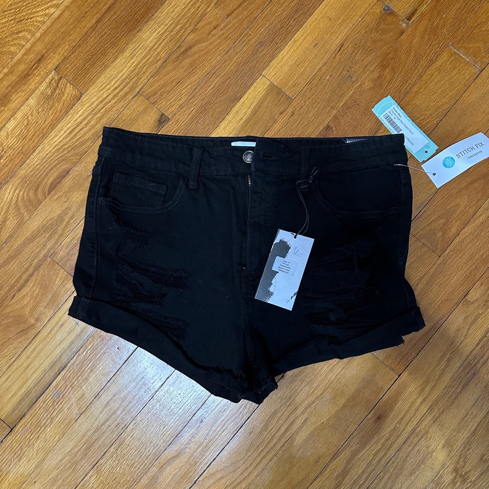 Black Jean Shorts with Distressed Cut-Off Hem